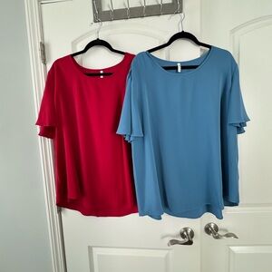 Three Women’s Short Sleeve Tops Work Wear in Red Blue and White 3x​